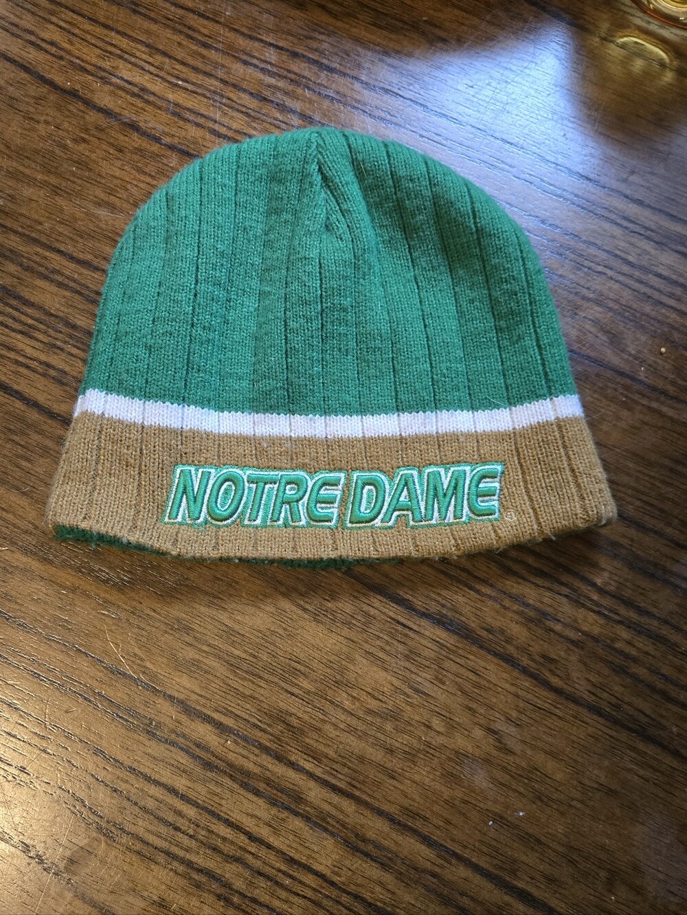 Vintage Reversible Notre Dame Green and Tan Knit Beanie